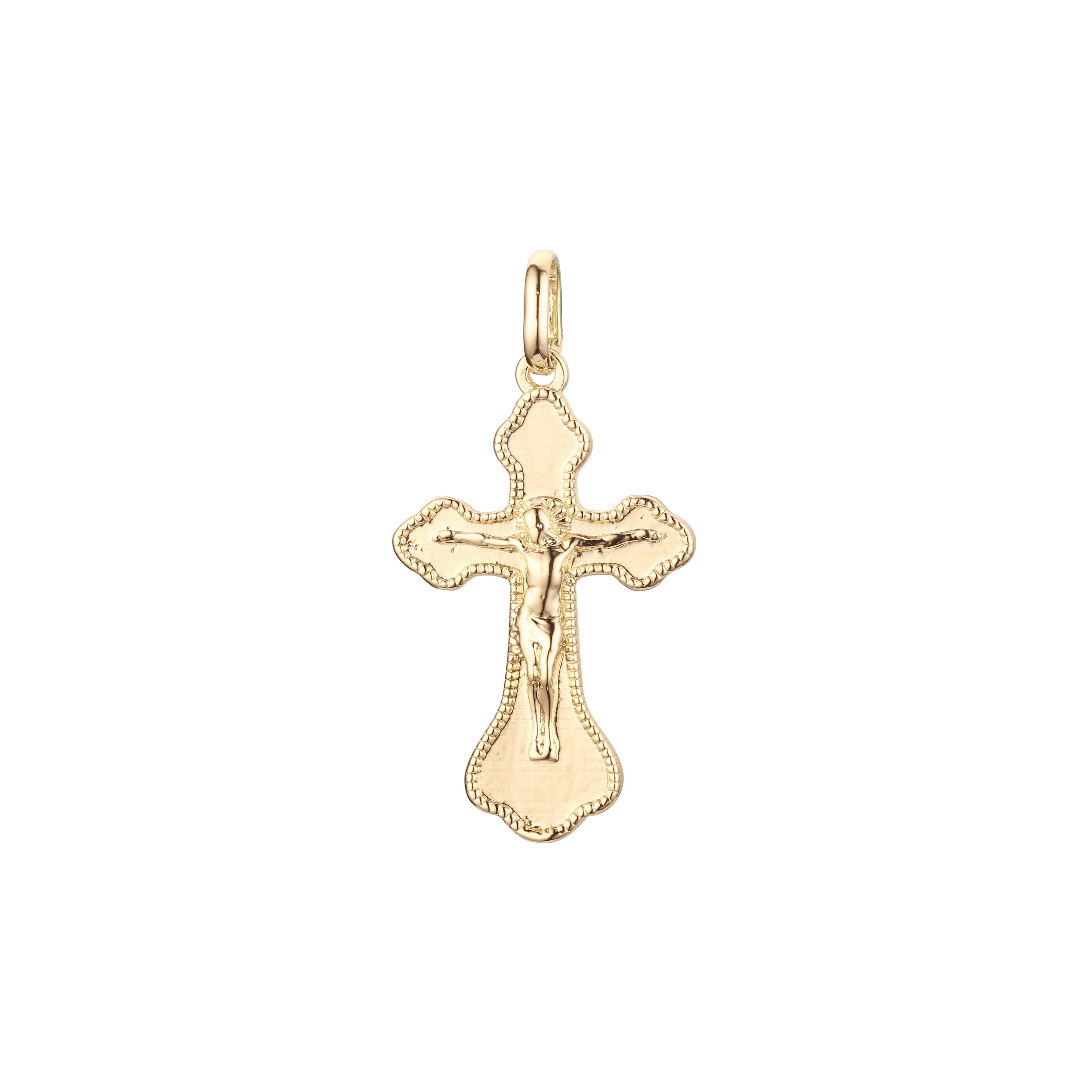 🔥 Eastern Orthodox Russian budded pendant in 14K Gold, Rose Gold two tone & White Gold plating colors