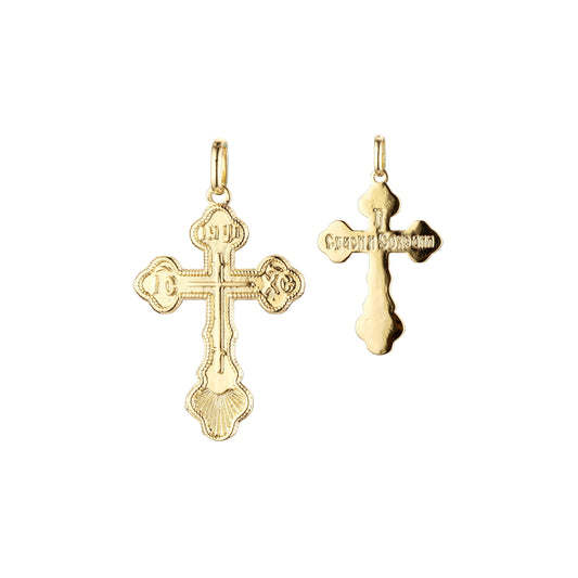 Pingente de cruz católica em ouro 14K, ouro rosa e ouro branco