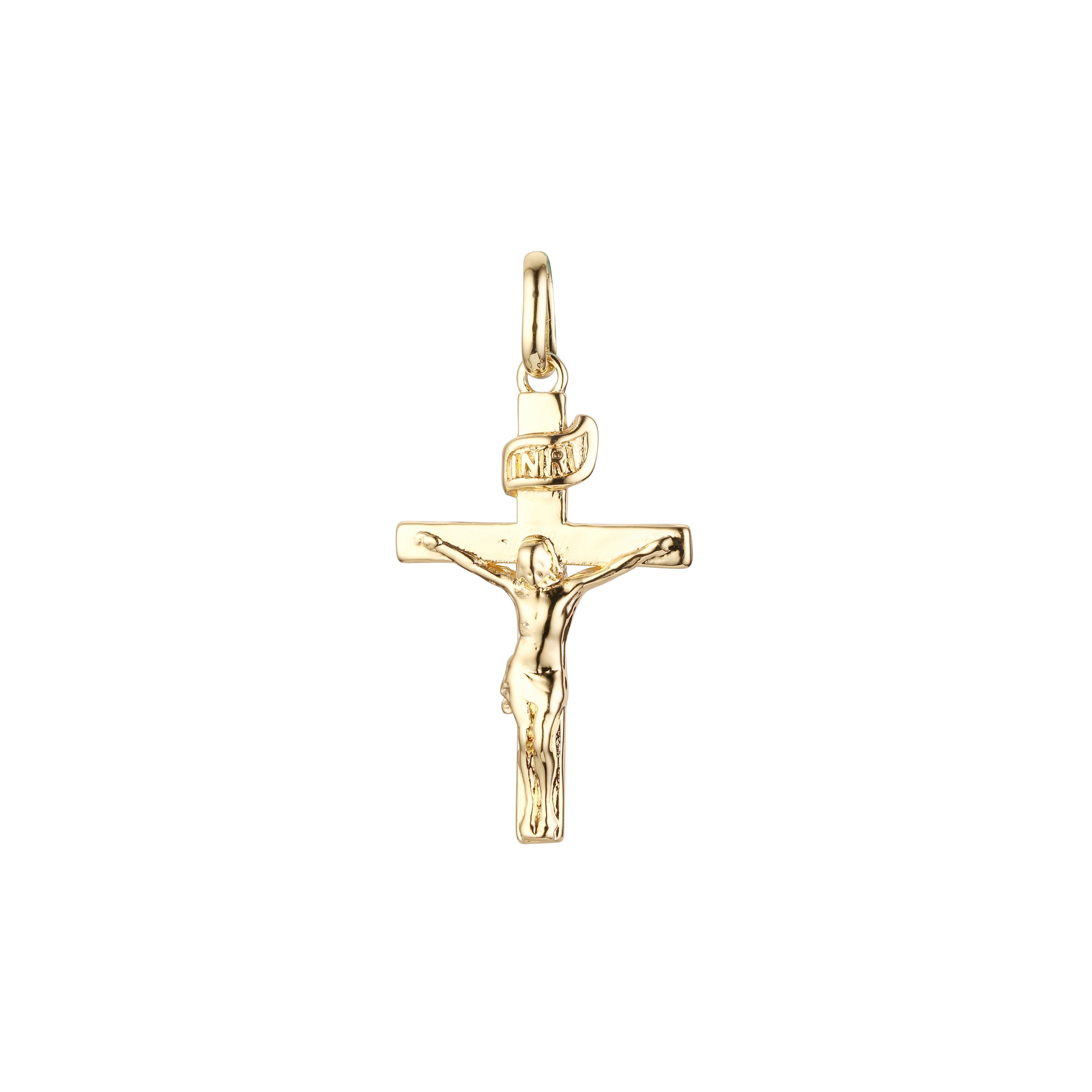 🔥 Minimalism Jesus the INRI 14K Gold Crucifix Cross Pendant