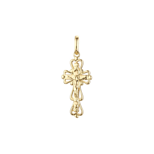 ローズゴールドと 14K ゴールドメッキカラーのカトリッククロスつぼみペンダント