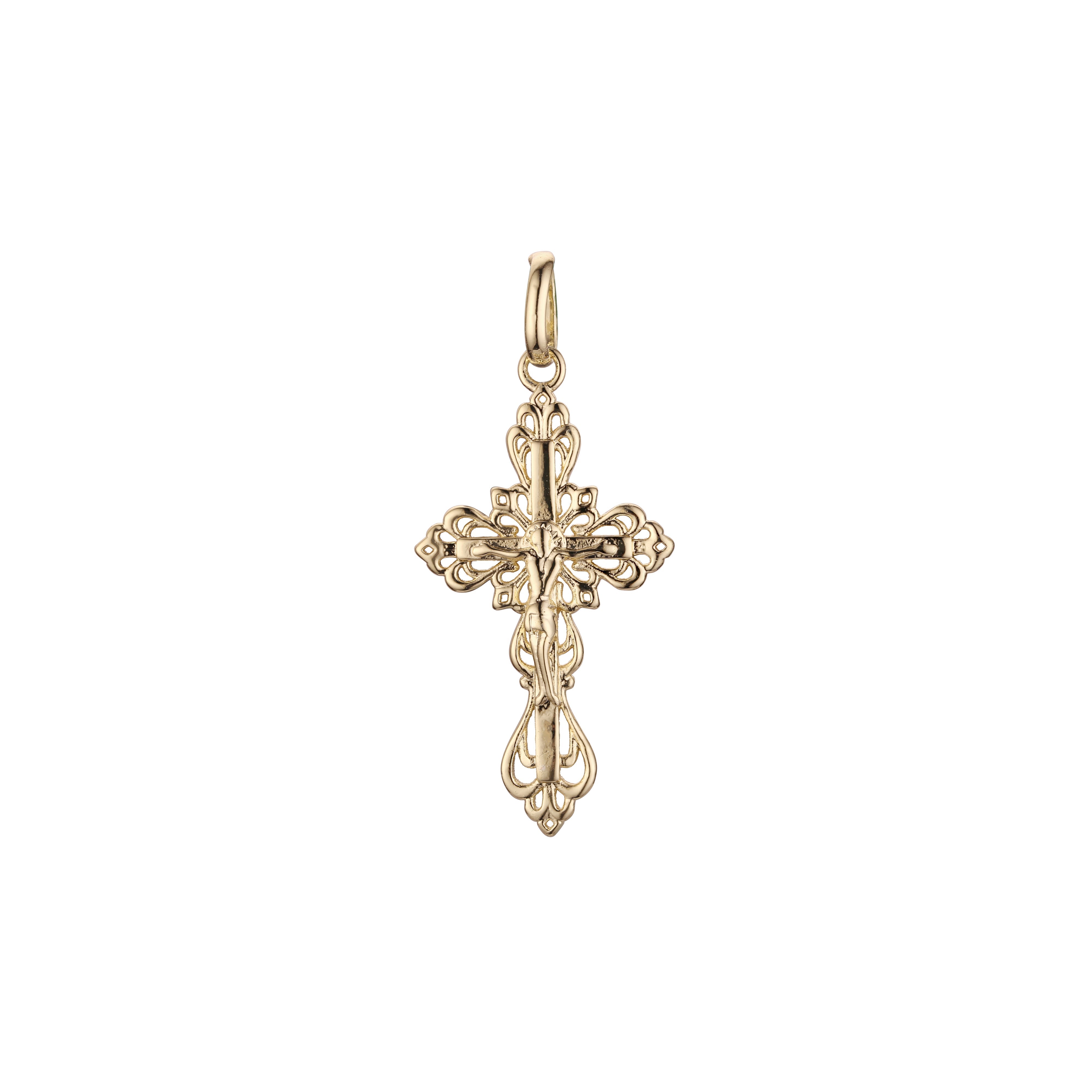 🔥 Eastern Orthodox Russian budded pendant in 14K Gold, Rose Gold two tone & White Gold plating colors