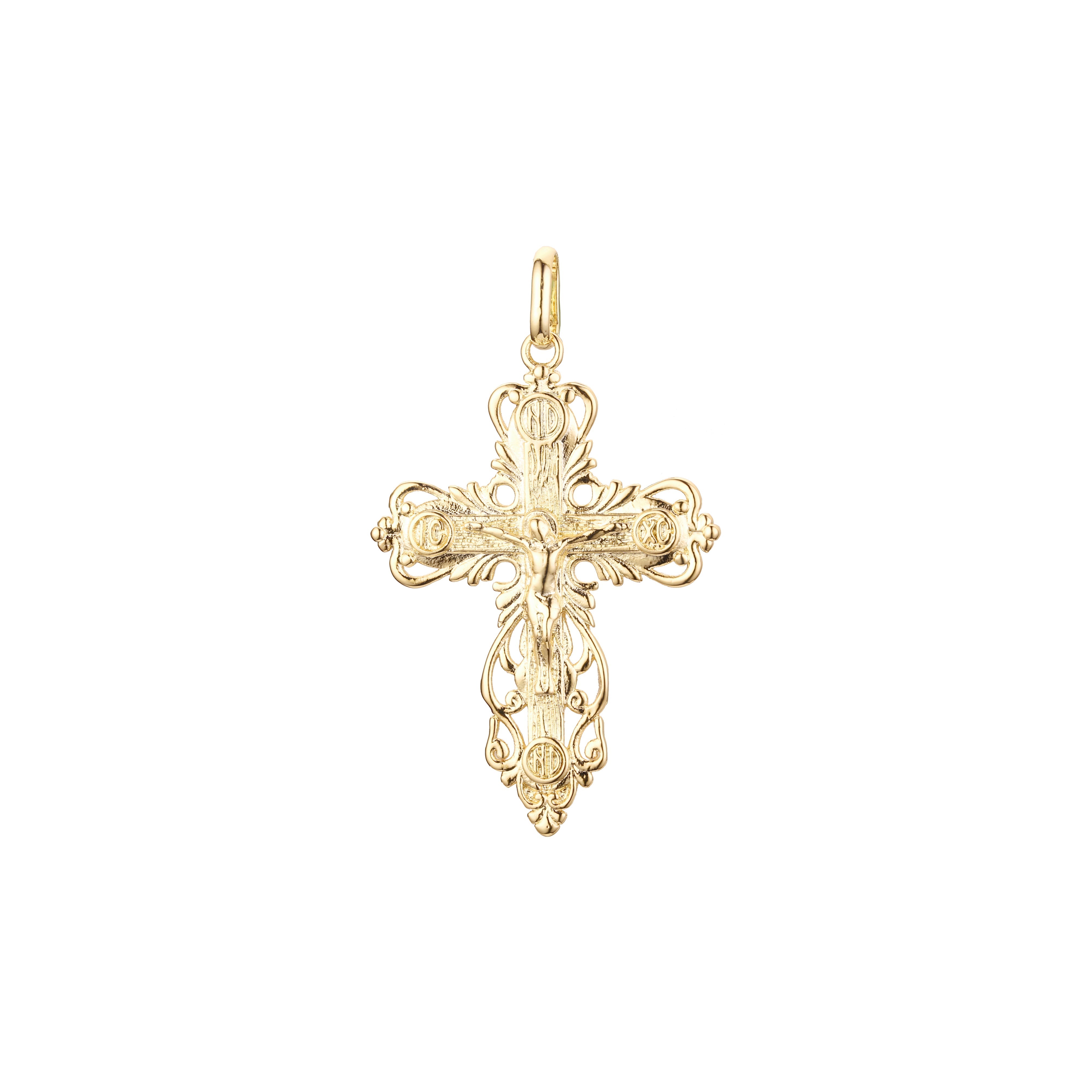 🔥 Eastern Orthodox Russian budded pendant in 14K Gold, Rose Gold two tone & White Gold plating colors