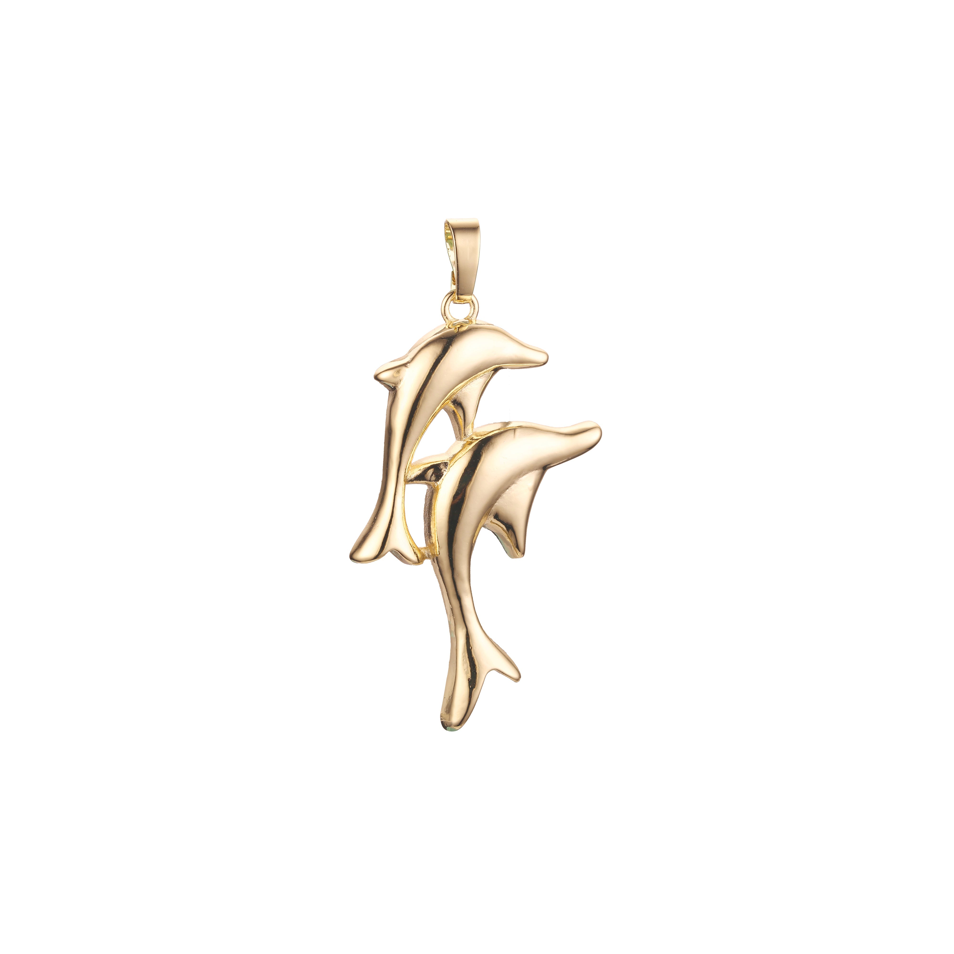 Double dolphin pendant in Rose Gold, 14K Gold plating colors