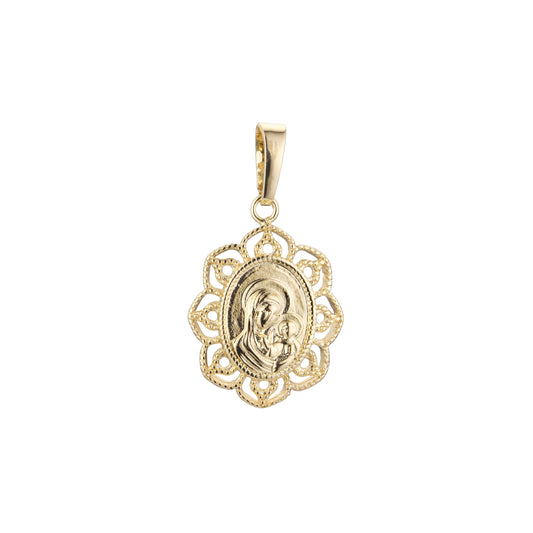 玫瑰金 Virgin Mary of Kazan 吊坠，14K 镀金颜色