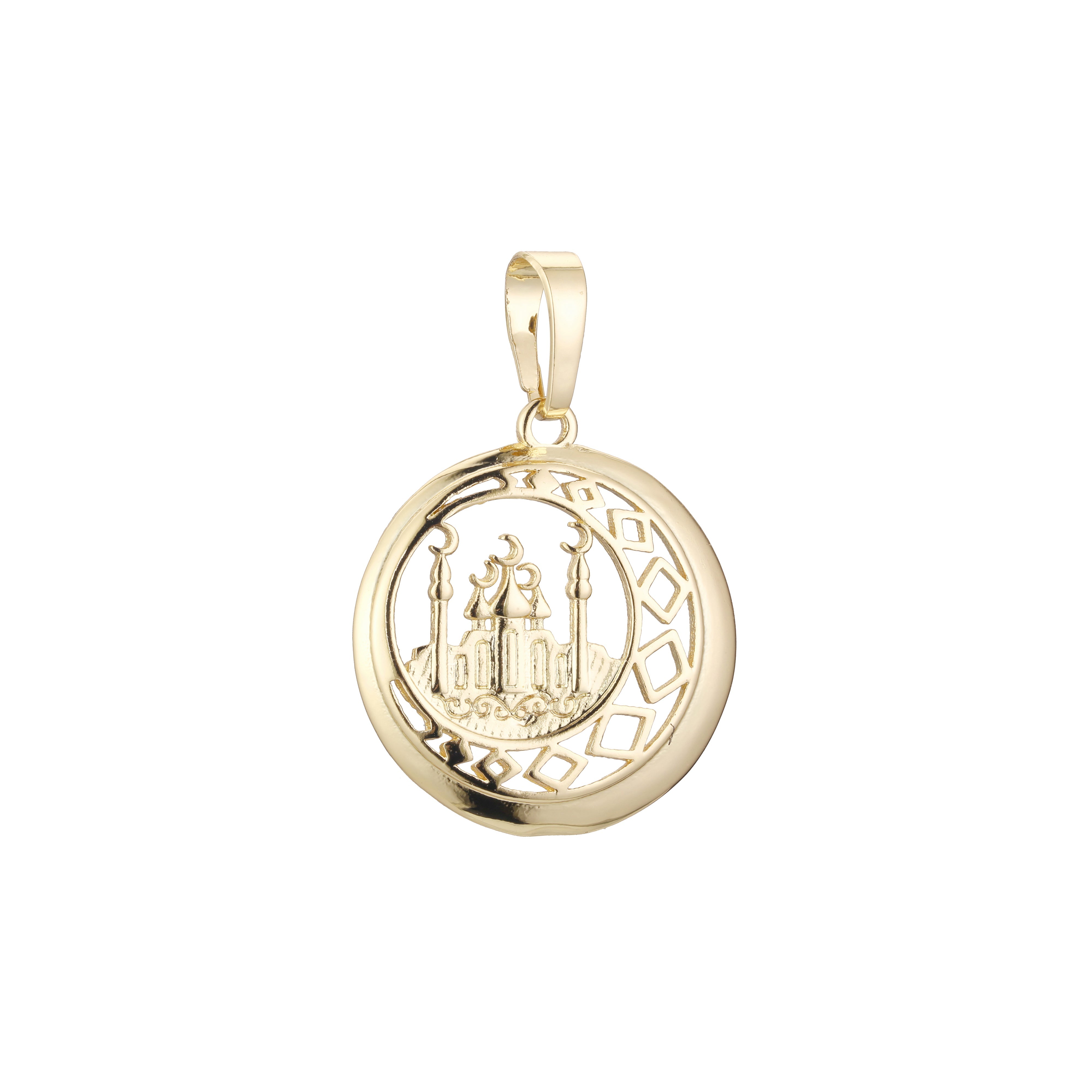Islamic pendant of the moon and temple in 14K Gold, Rose Gold two tone plating colors