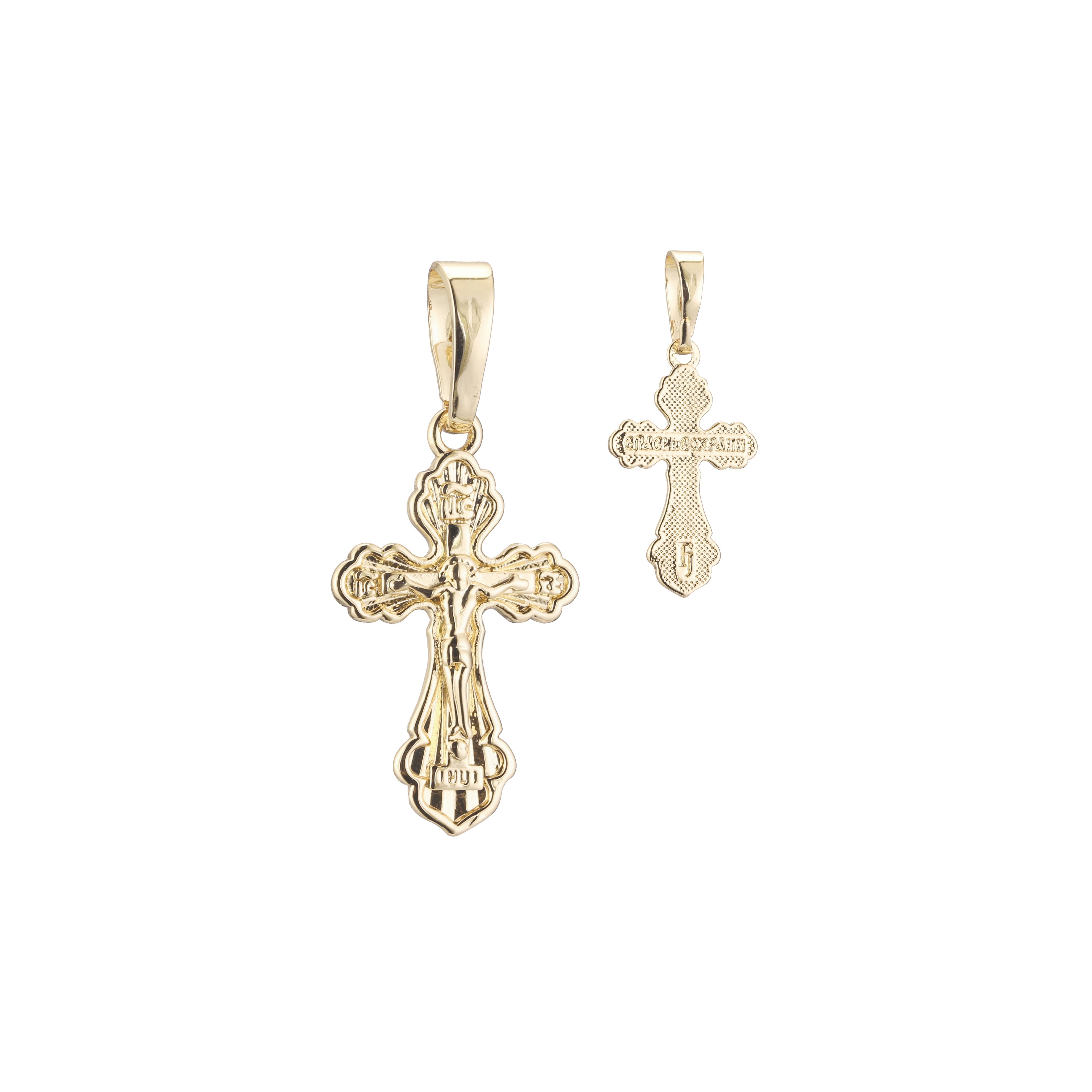 Eastern Orthodox Russian budded pendant in 14K Gold, Rose Gold two tone plating colors