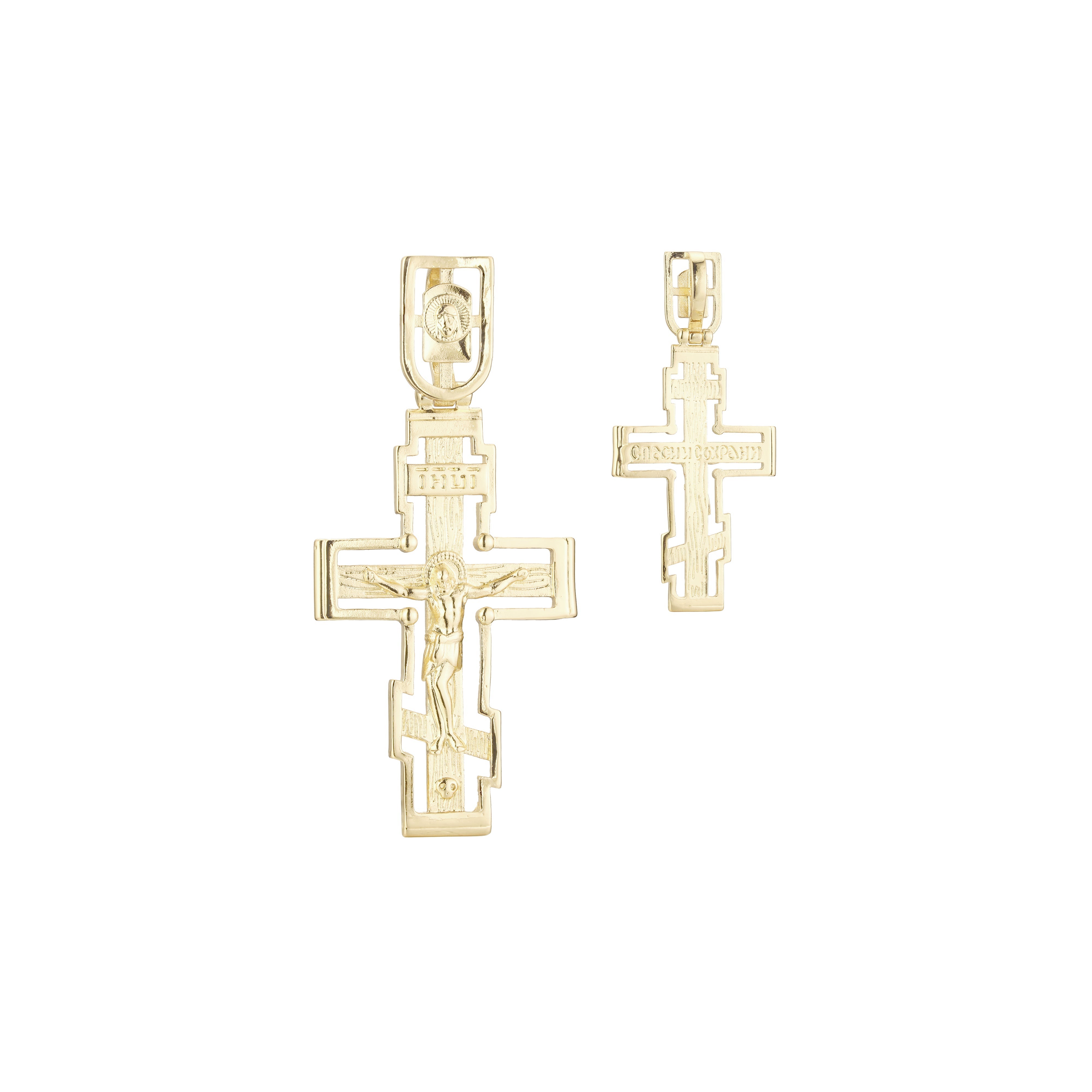 ロシア正教のクロスペンダント、ローズゴールド、14K ゴールドメッキカラー