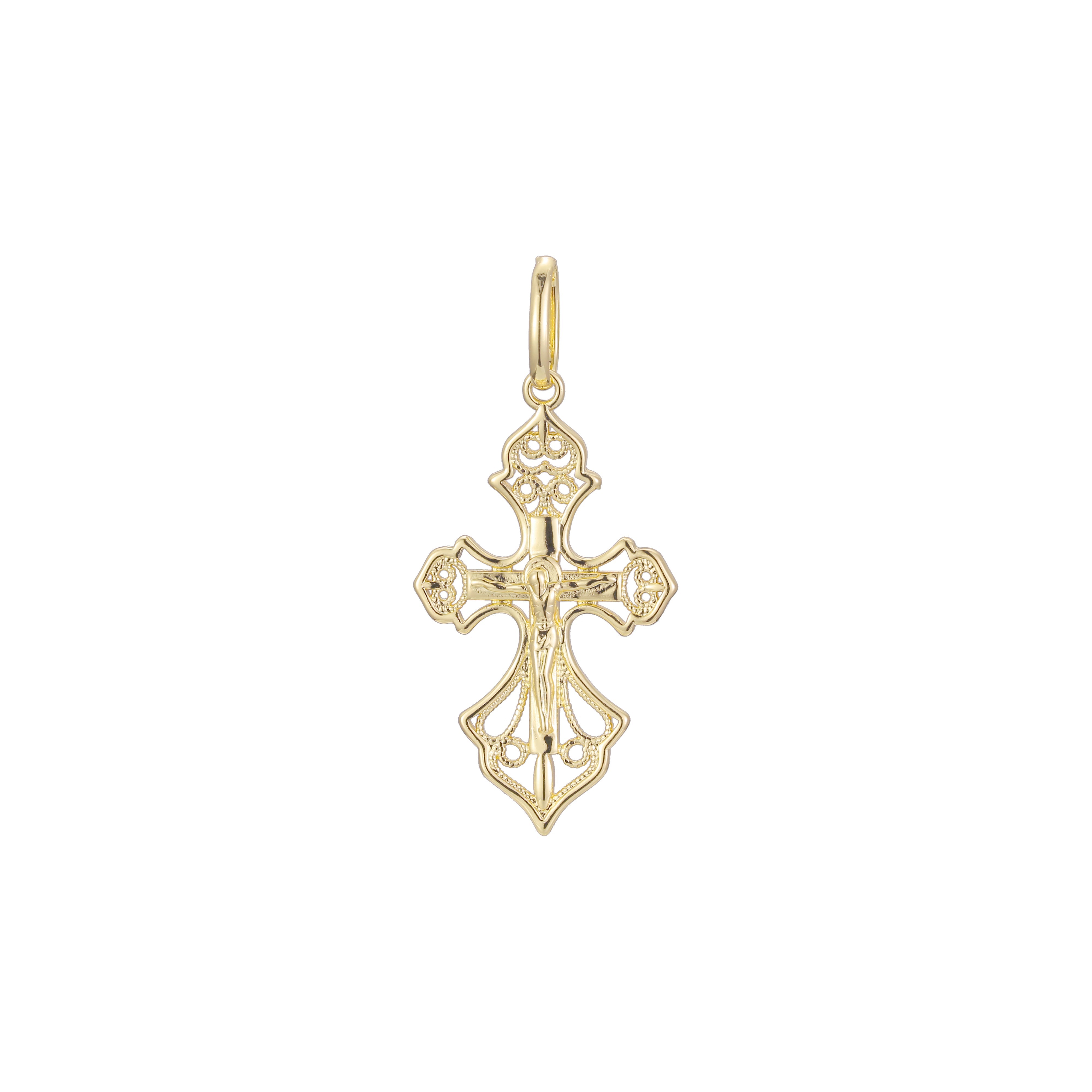Pingente de cruz católica em ouro 14K, ouro rosa com duas cores de revestimento