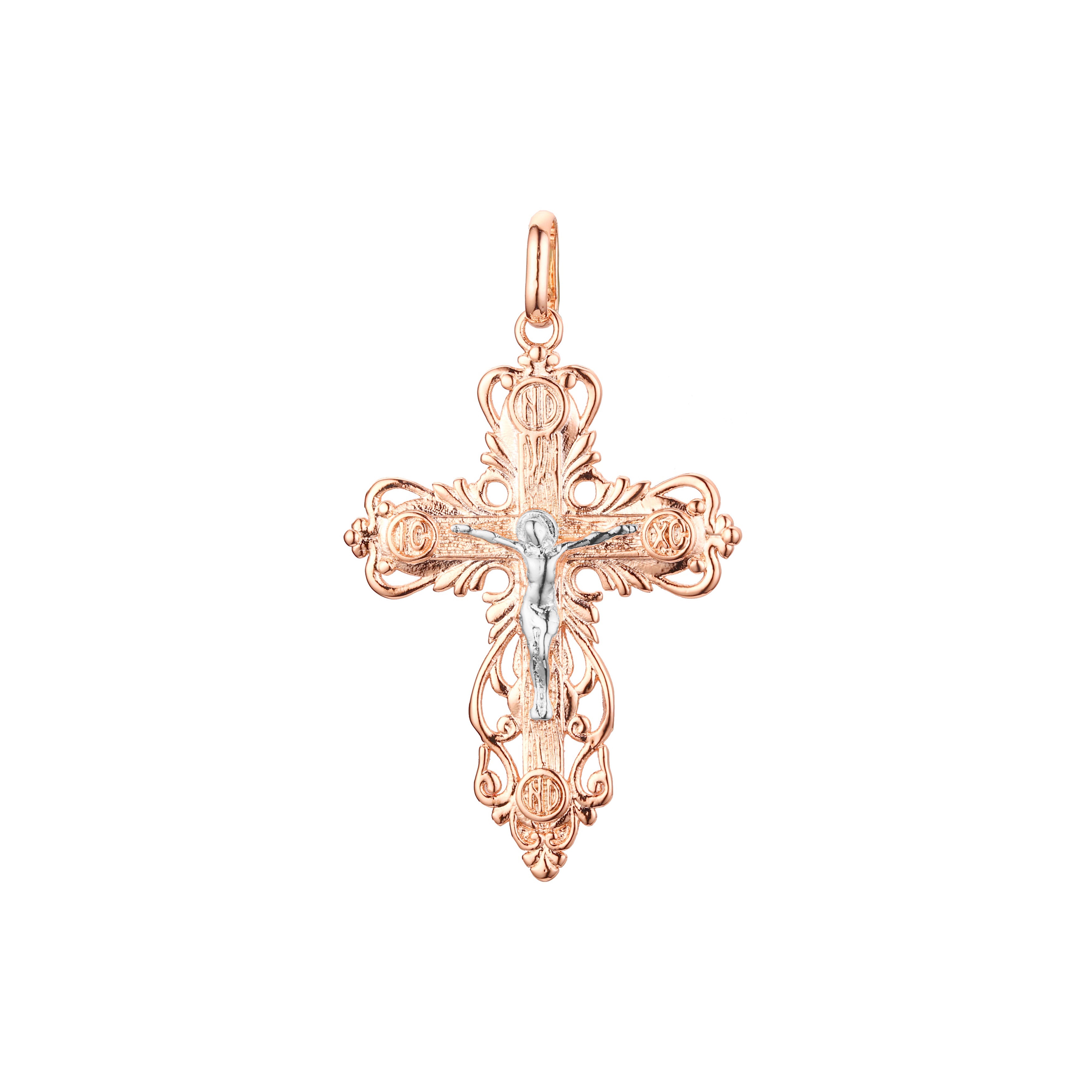 🔥 Eastern Orthodox Russian budded pendant in 14K Gold, Rose Gold two tone & White Gold plating colors