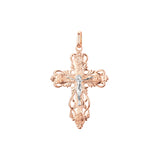 🔥 Eastern Orthodox Russian budded pendant in 14K Gold, Rose Gold two tone & White Gold plating colors