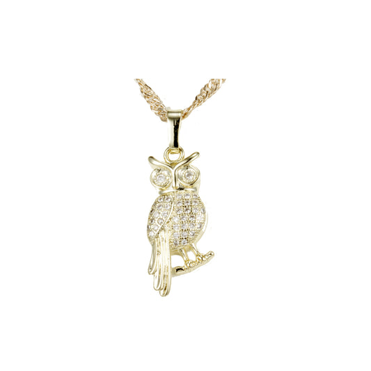 14K 金猫头鹰簇吊坠