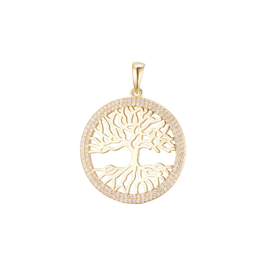 Halo elegant life tree and root pendant 14K Gold, Rose Gold, White Gold plating colors