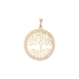 Halo elegante colgante de árbol de la vida y raíz Colores de baño de Oro 14K, oro rosa y oro blanco