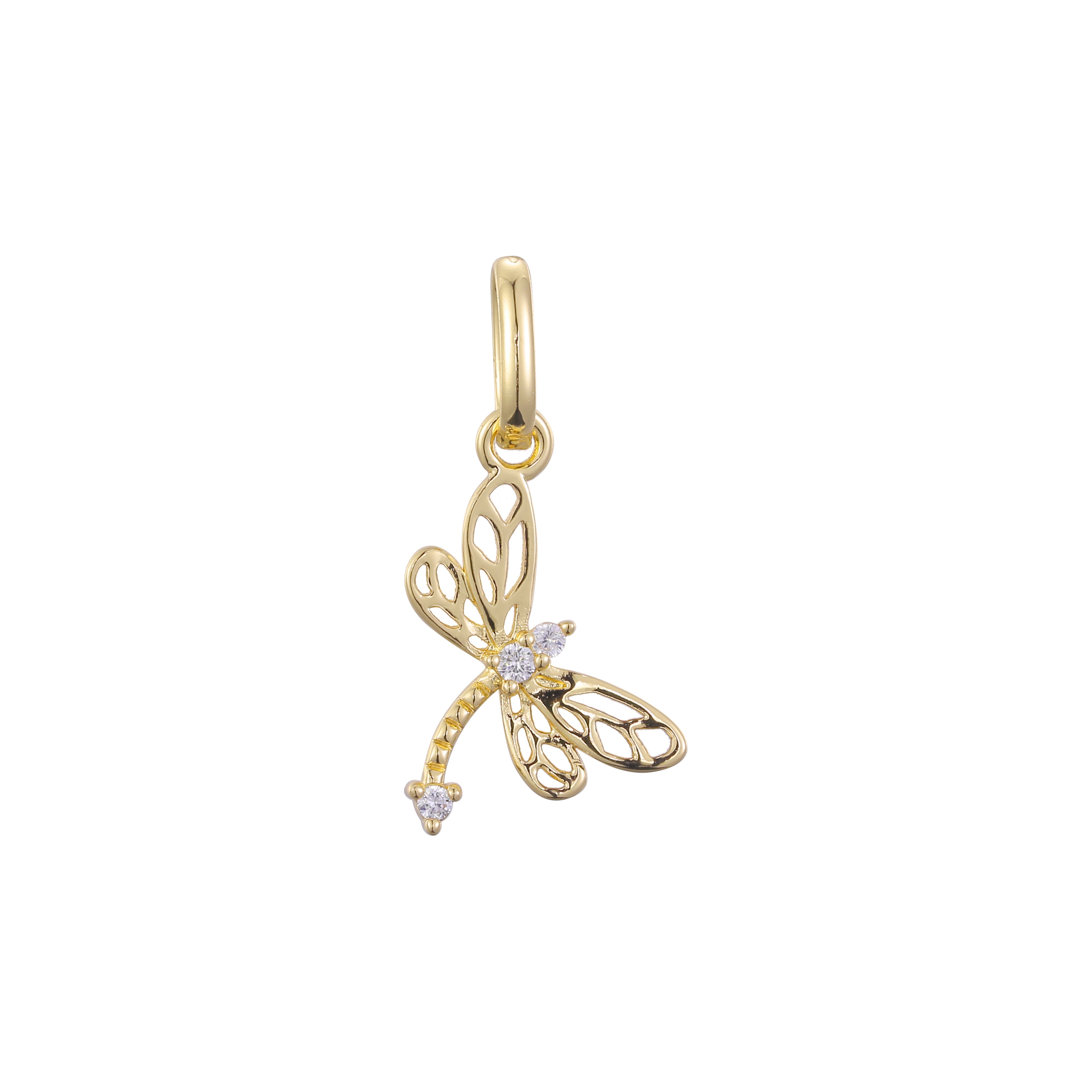 14K 金蜻蜓吊坠，镀玫瑰金颜色