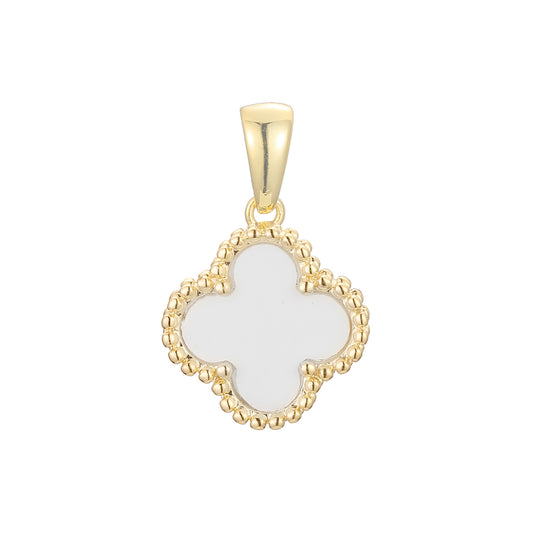 Lucky Clover branco ou preto em ouro rosa, pingente de ouro 14K