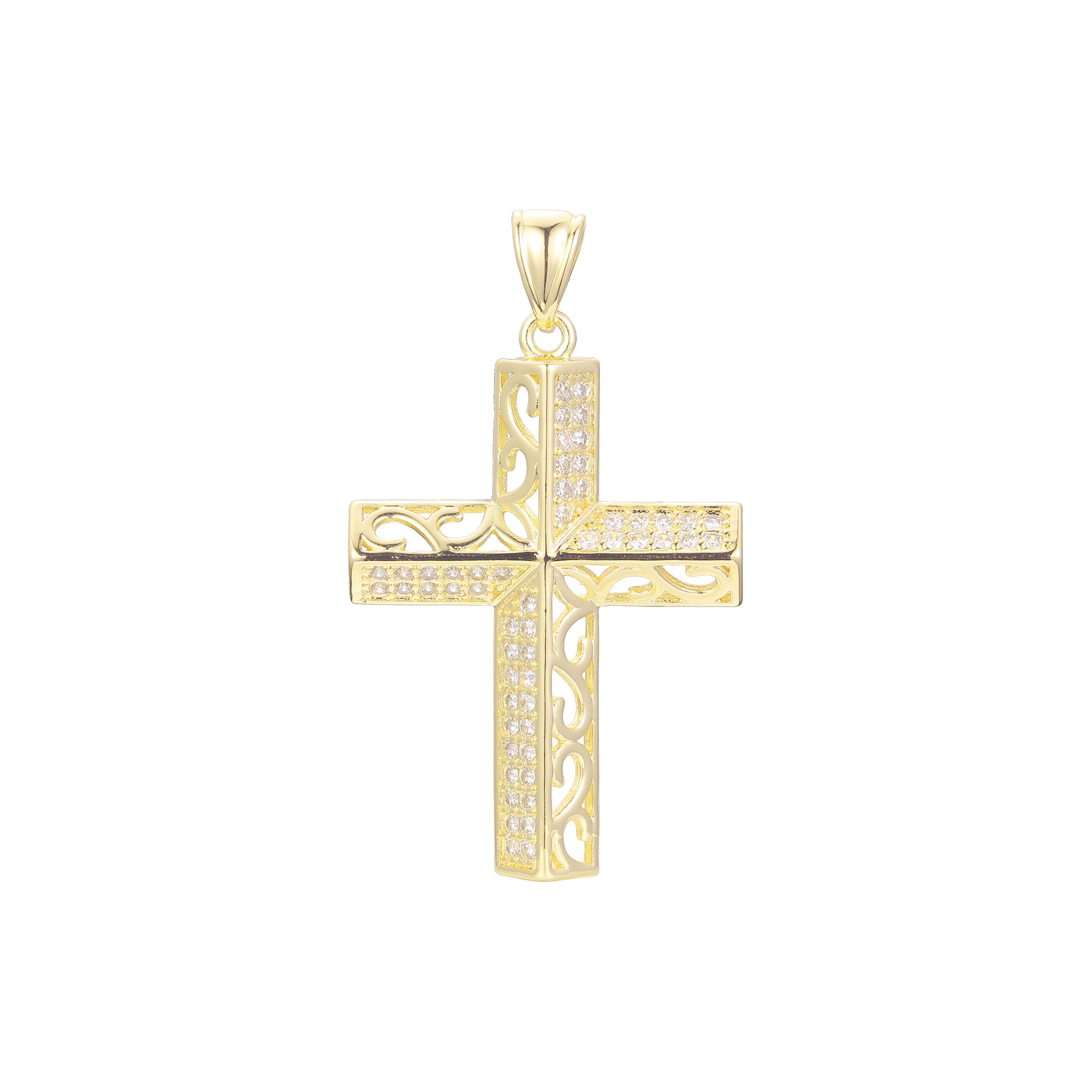 Filigree paved White CZ Rose Gold cross pendant