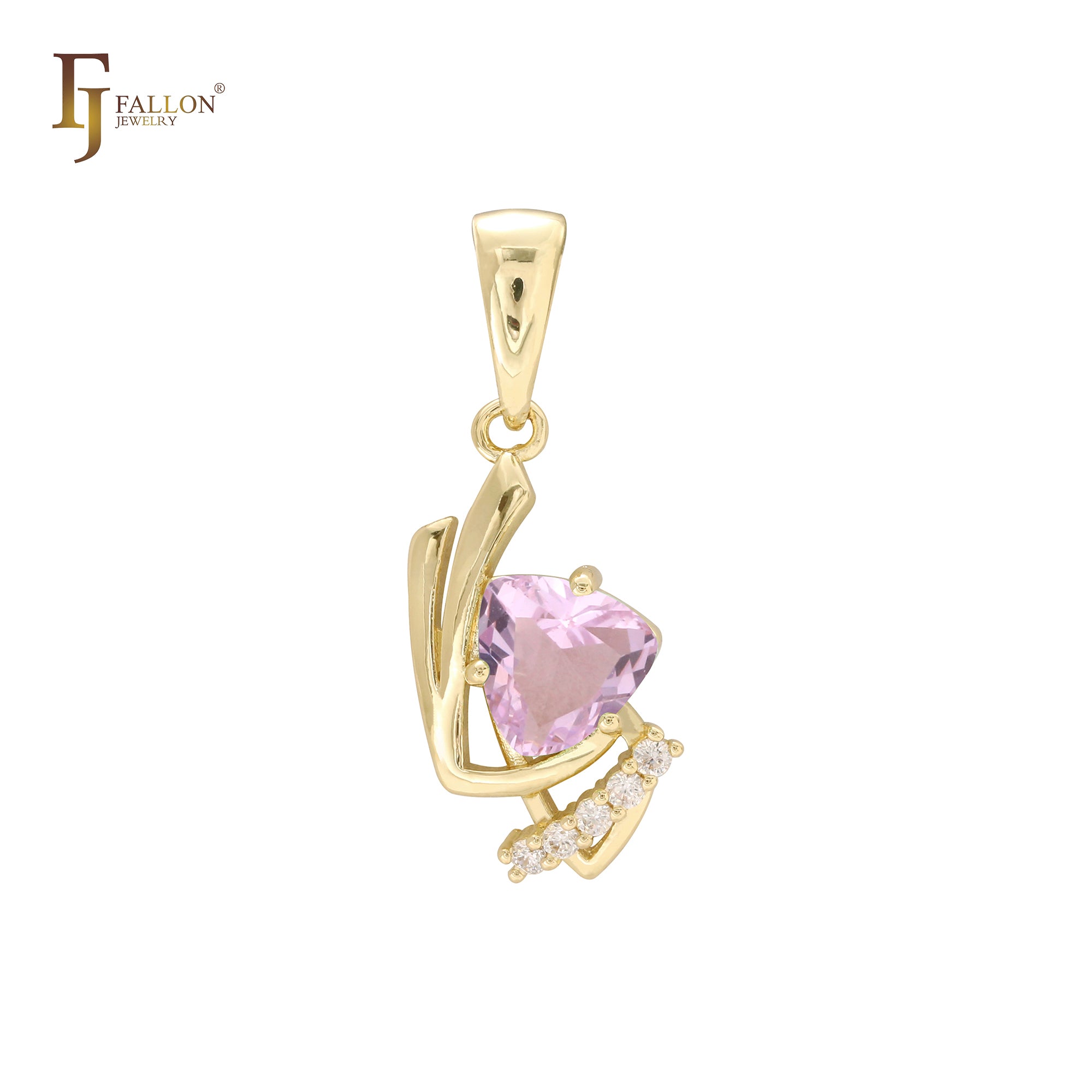 Solitär-Anhänger aus 14-karätigem Gold, Roségold und Weißgold mit bunten CZ-Solitäranhängern in dreieckiger Form