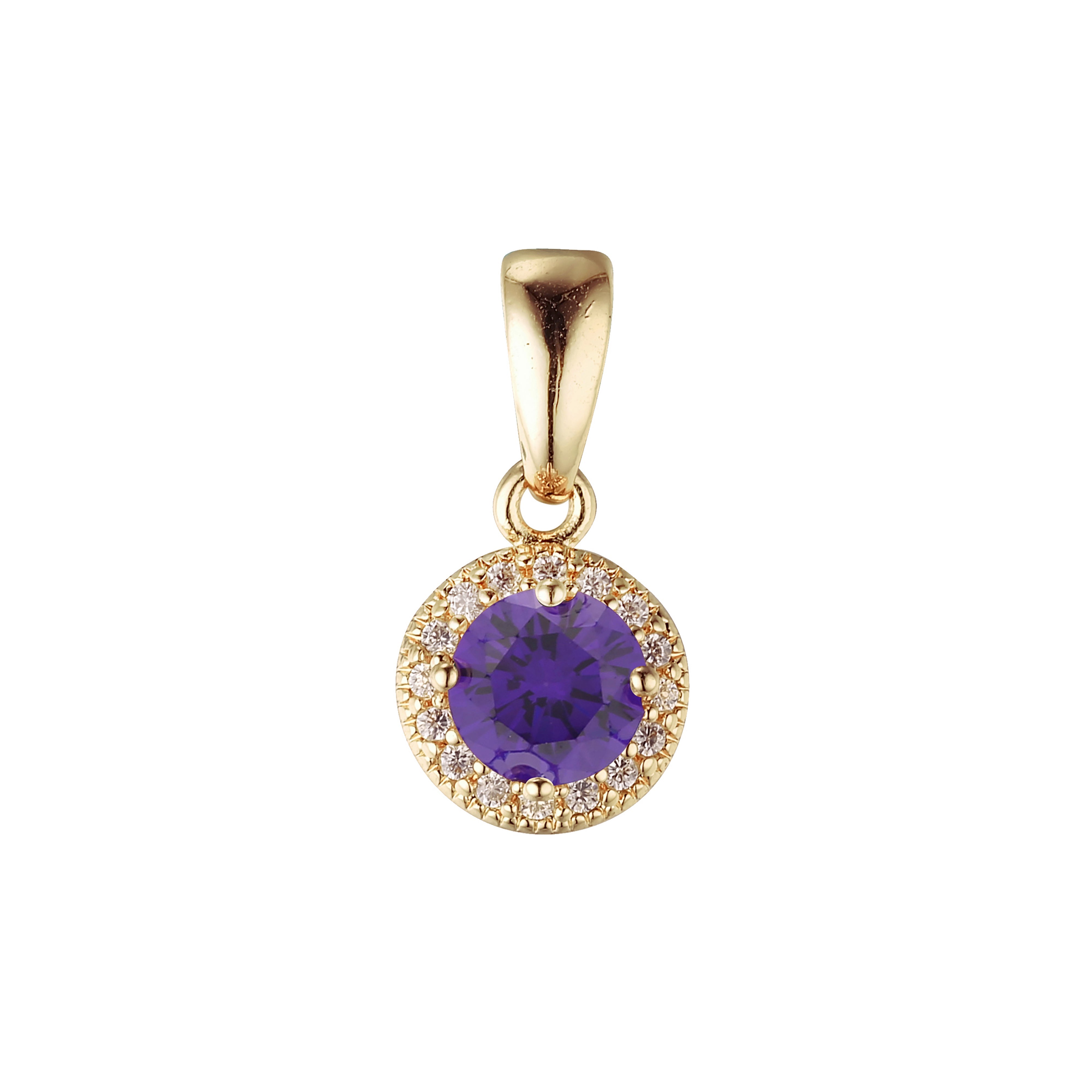 Solitaire halo colorful CZs 14K Gold, Rose Gold pendant
