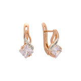 .Rose Gold two tone solitaire rhombus stone earrings
