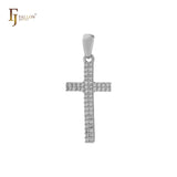 Pingente de cruz em ouro 14K CZs branco cluster latino