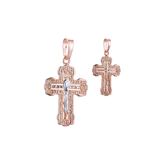 Orthodox Maltese Cross pendant in Rose Gold, two tone plating colors