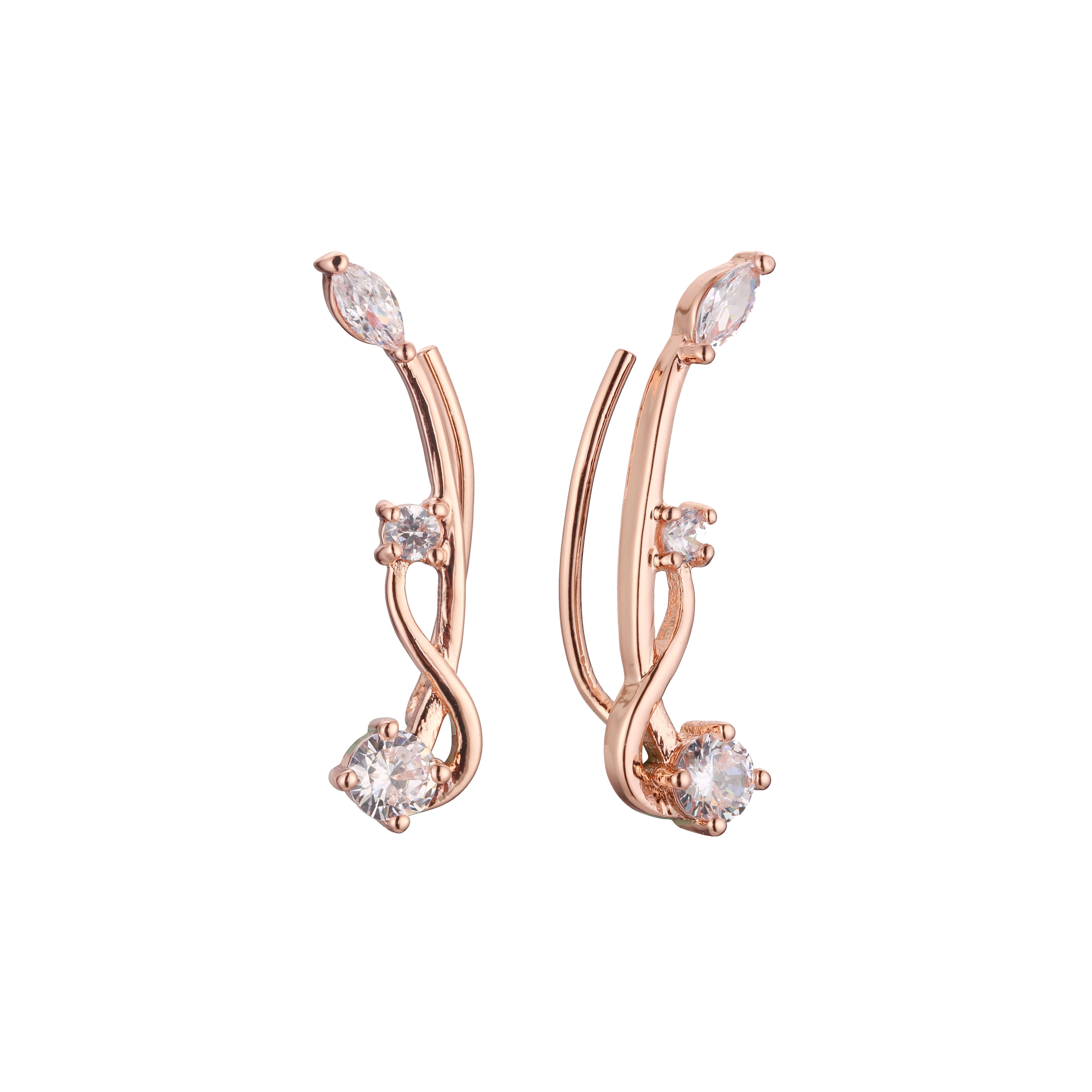 Crawler cluster earrings in 14K Gold, Rose Gold plating colors