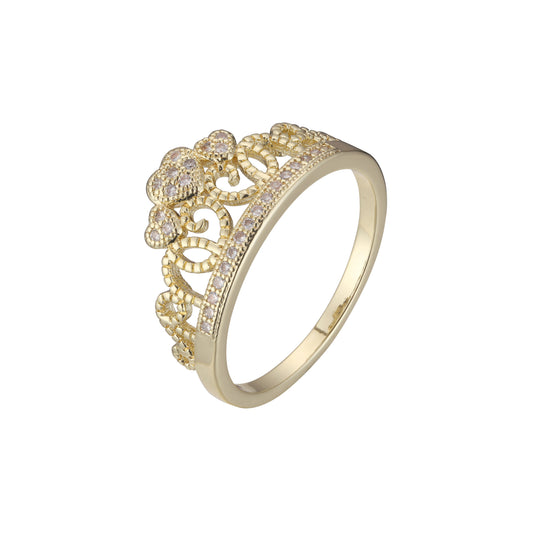 Paved white CZs 14K Gold Crown rings