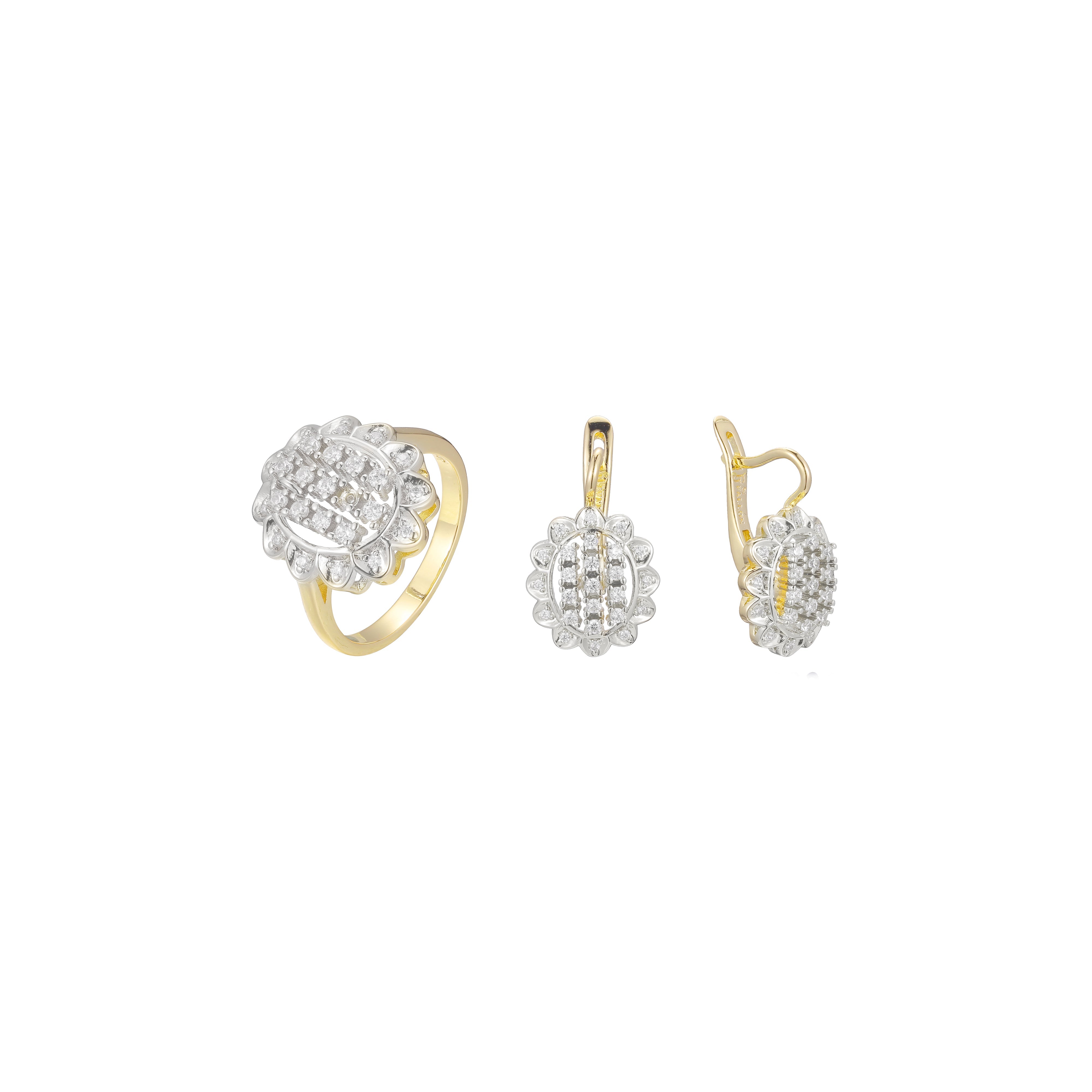 14K Gold two tone cluster flower set