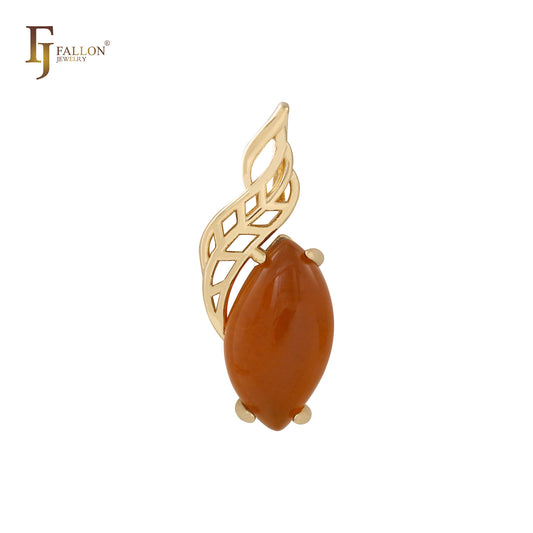 Solitário Marquise Amber Orange Red ouro 14K, ouro branco, pingente de ouro rosa