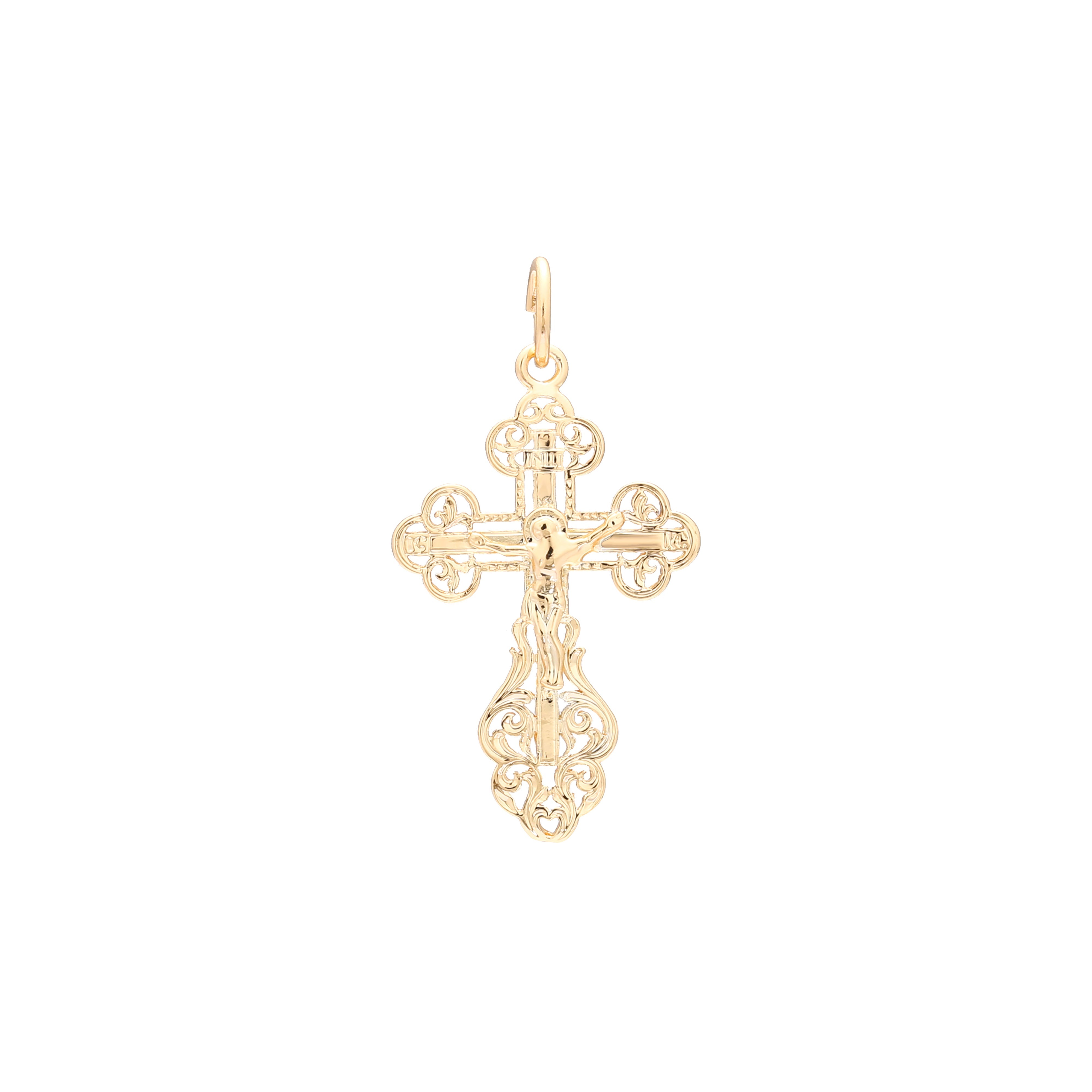 Pingente ortodoxo com botão cruzado nas cores ouro 14K, ouro rosa e ouro branco