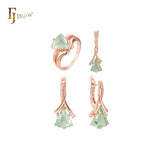 Pingente Triangular Solitaire Apple Green CZ e anéis Conjunto de joias em ouro rosa