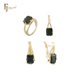 Conjunto de joias em ouro rosa com pingente CZ solitário e anéis