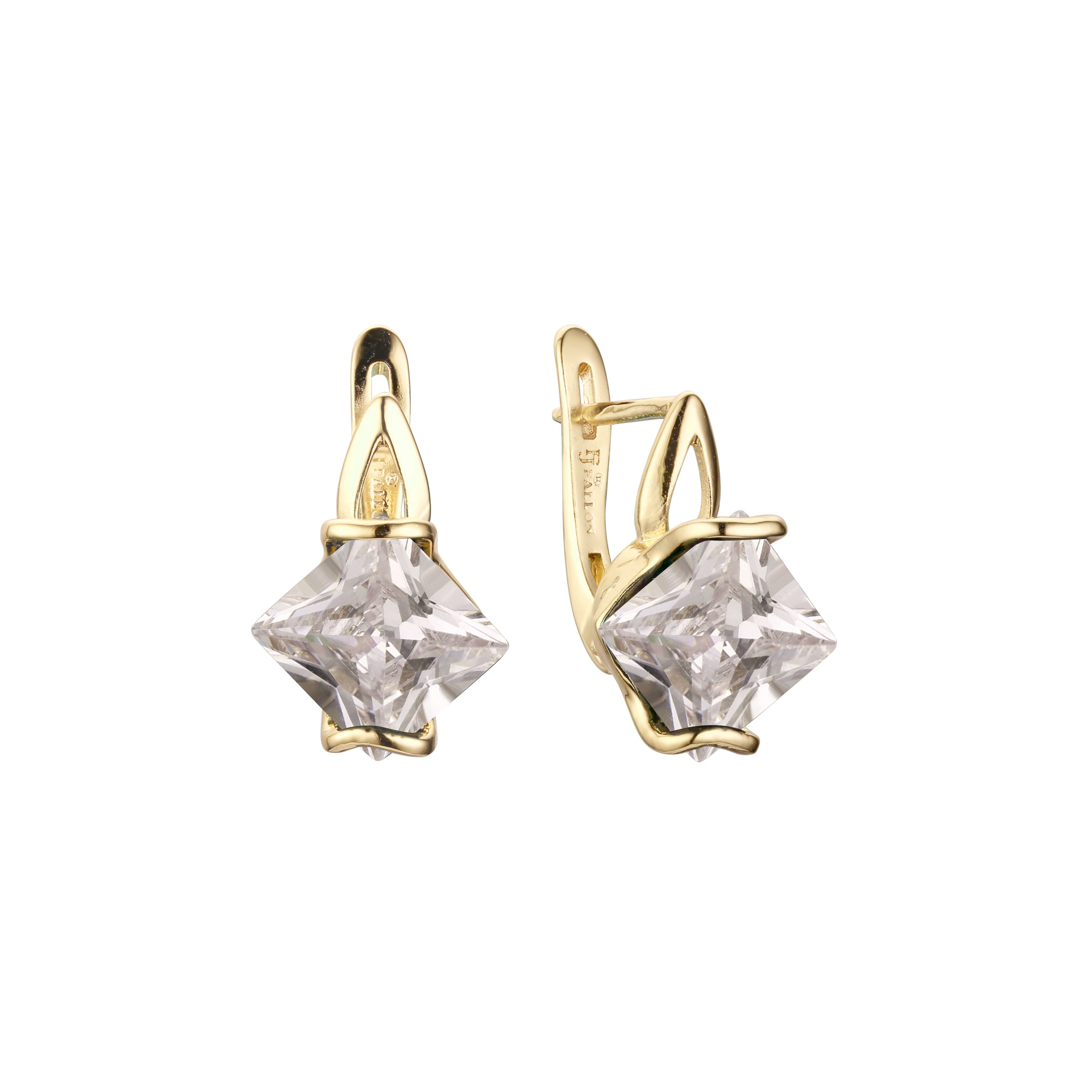 .ソリティア エメラルド カット CZ イヤリング、14K ゴールド、ローズゴールド メッキ カラー