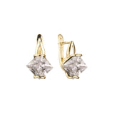 .ソリティア エメラルド カット CZ イヤリング、14K ゴールド、ローズゴールド メッキ カラー