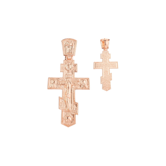 ロシア正教のクロスペンダント、ローズゴールド、14K ゴールドメッキカラー