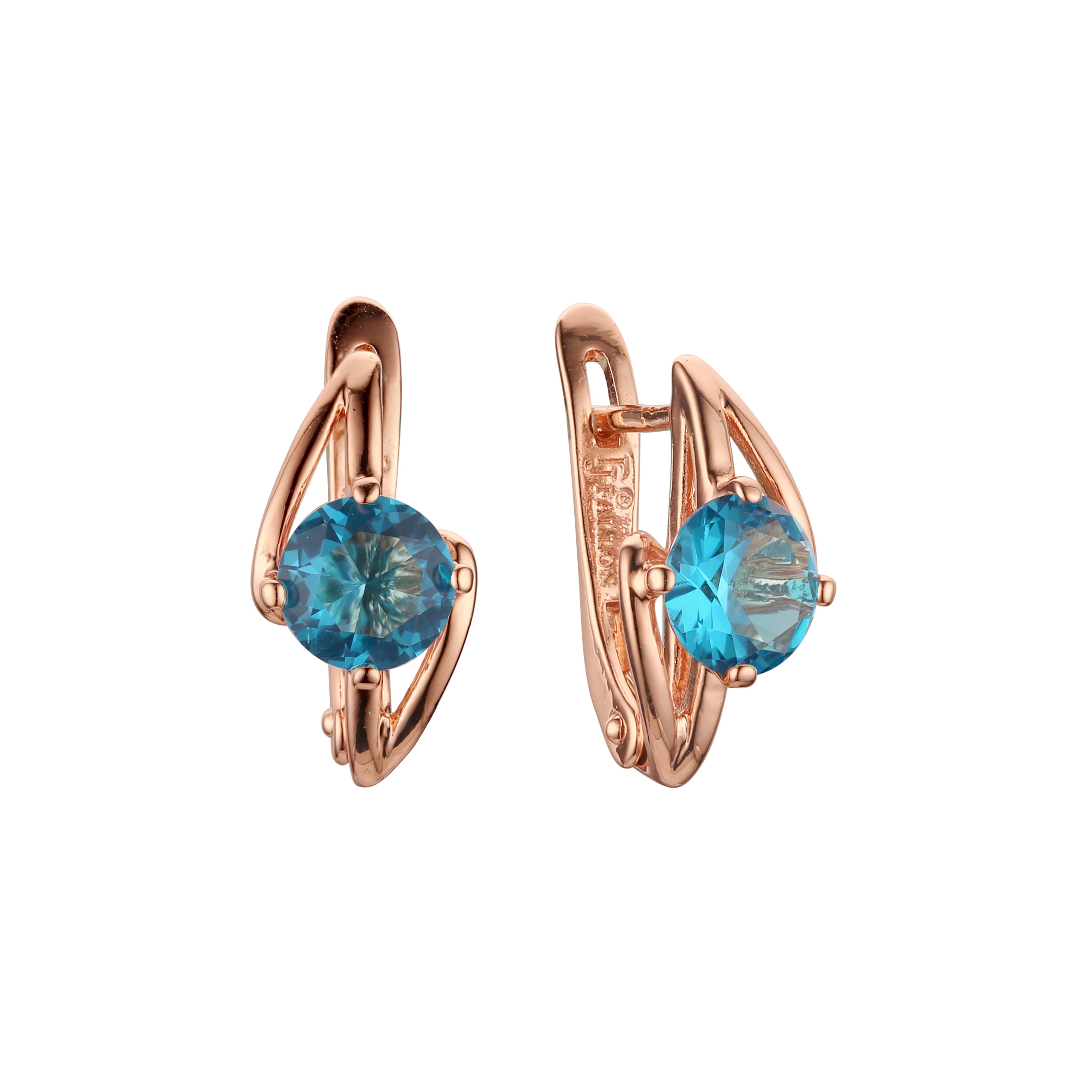 Pendientes solitarios de oro rosa con circonitas cúbicas de colores y símbolo de rayo