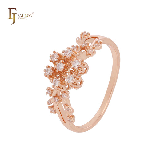 Anéis elegantes de ouro rosa com zircônias cúbicas brancas