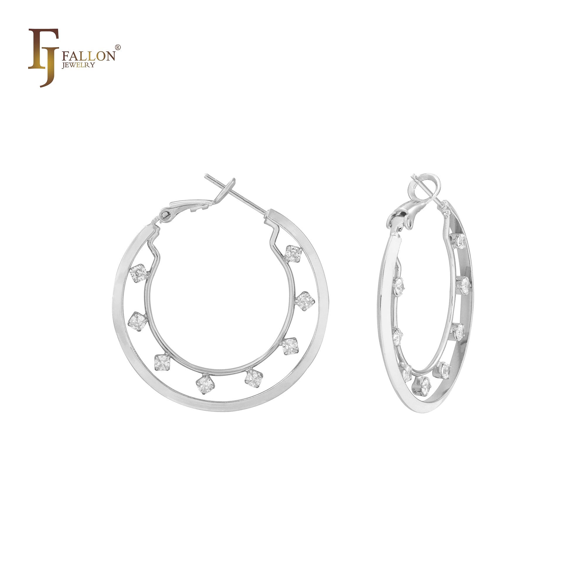 Cluster White CZs dotted 14K Gold Hoop earrings