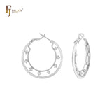 Cluster White CZs dotted 14K Gold Hoop earrings