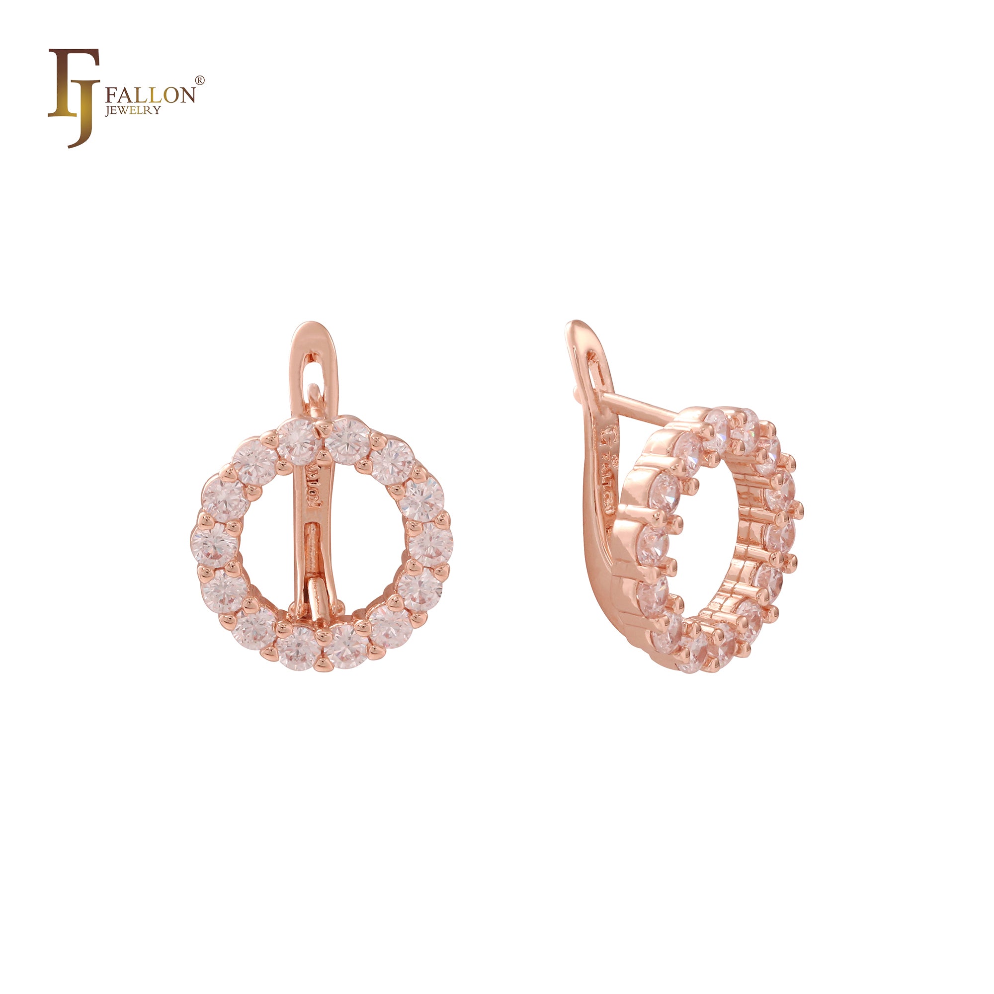 Circle Halo white CZs cluster 14K Gold earrings