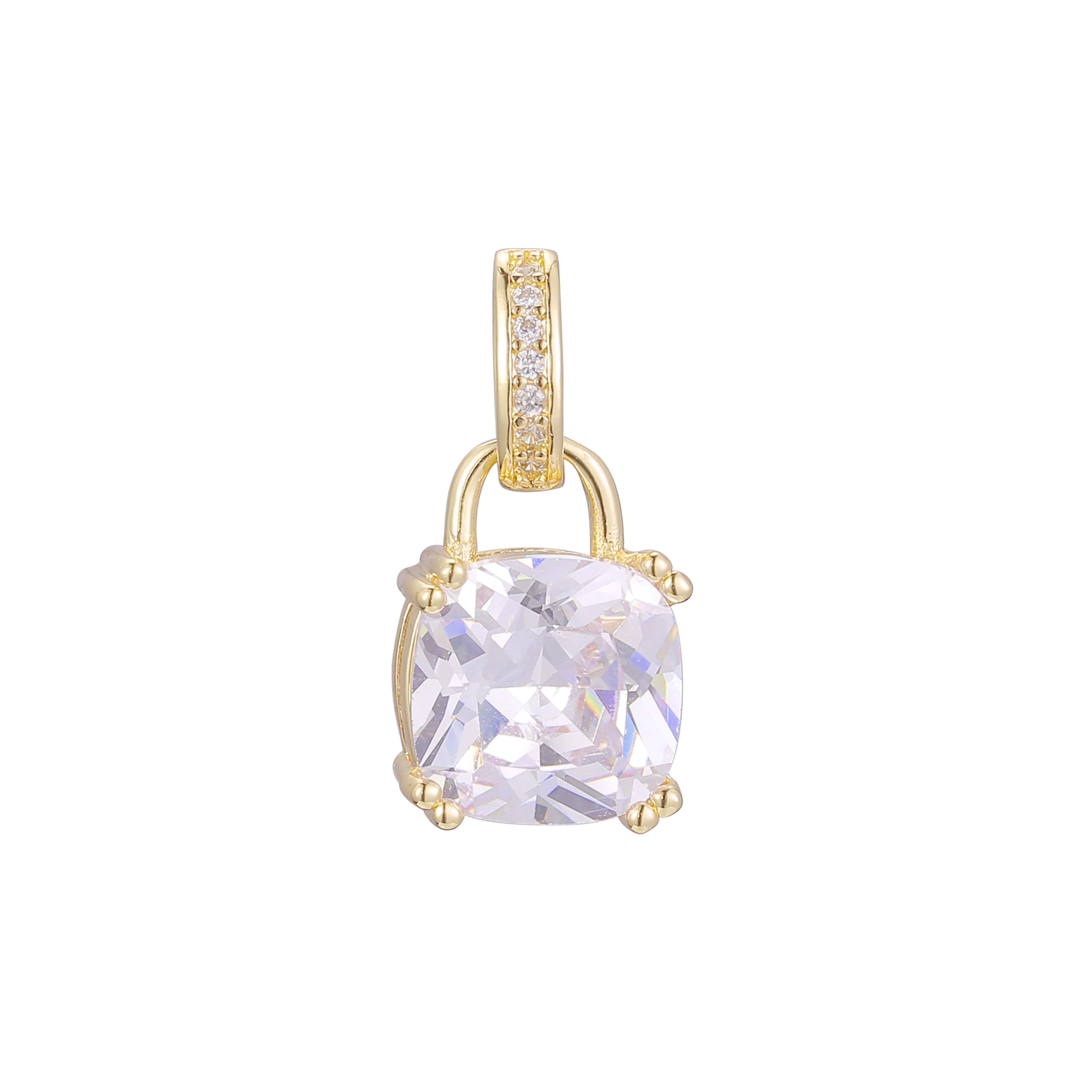 🔥 Lock solitaire cushion cut cz Rose Gold two tone, 14K Gold pendant