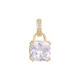 🔥 Lock solitaire cushion cut cz Rose Gold two tone, 14K Gold pendant