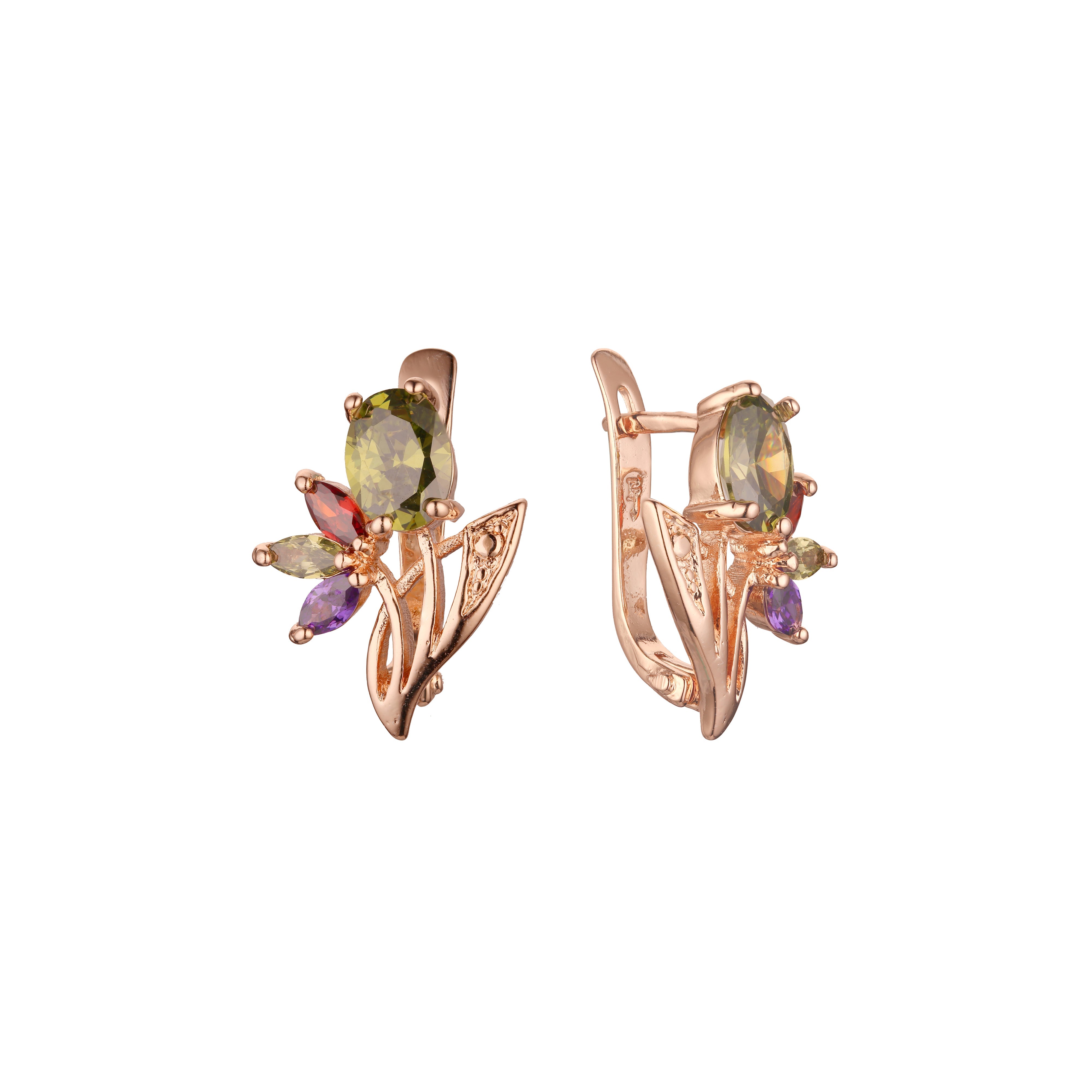 Luxuriöse Cluster bunte CZs Blume Rose Gold Ohrringe