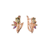 Luxuriöse Cluster bunte CZs Blume Rose Gold Ohrringe