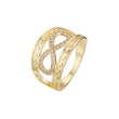 Anillos de moda en oro de 14 quilates con símbolo de infinito y circonitas blancas pavimentadas con llave griega