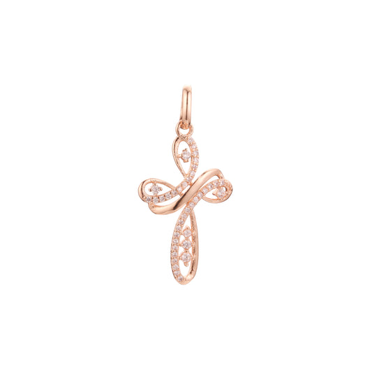 Pingente de cruz em dois tons de ouro rosa, cores banhadas a ouro 14K