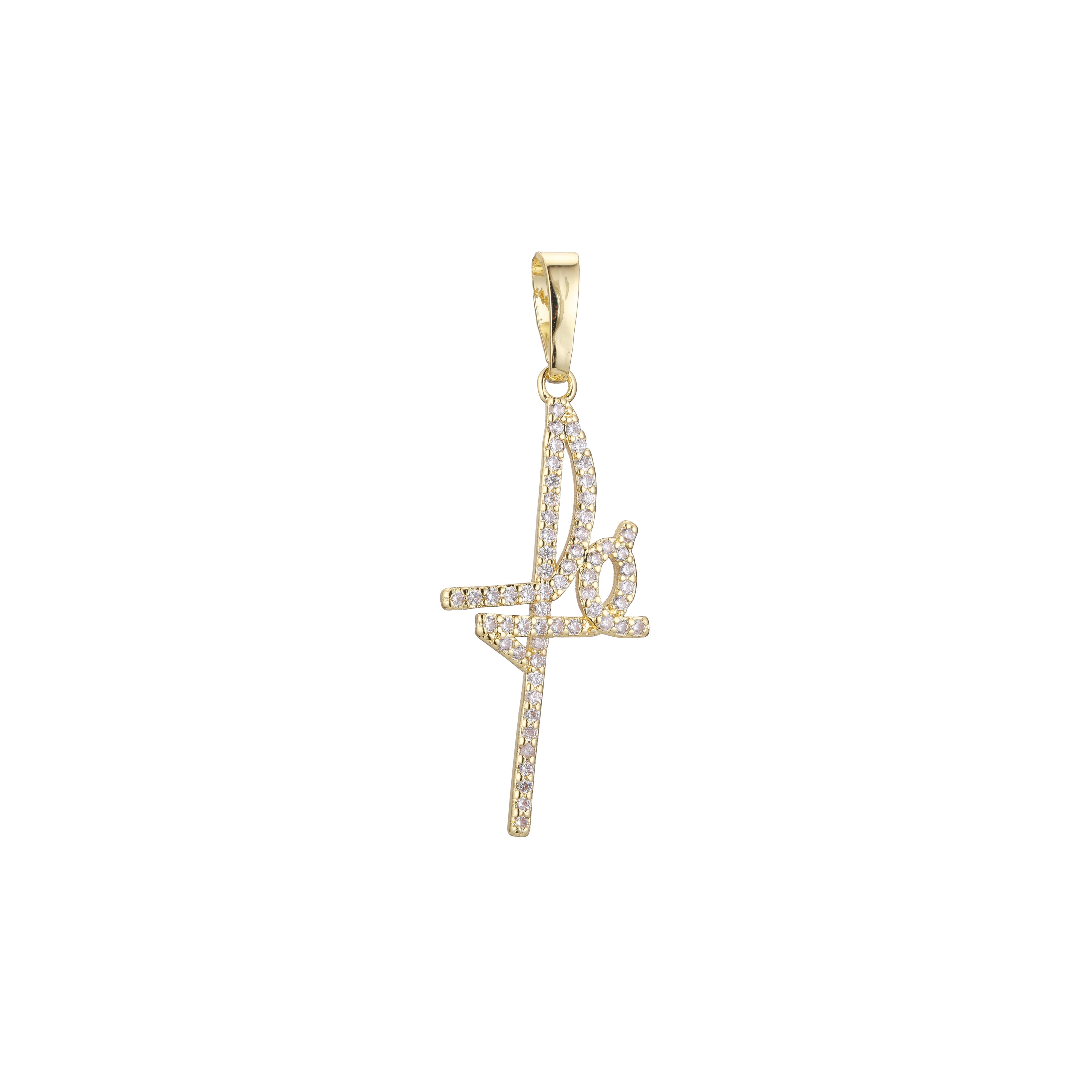 WHite CZs Cluster Sign of Spanish Faith 14K Gold Pendant