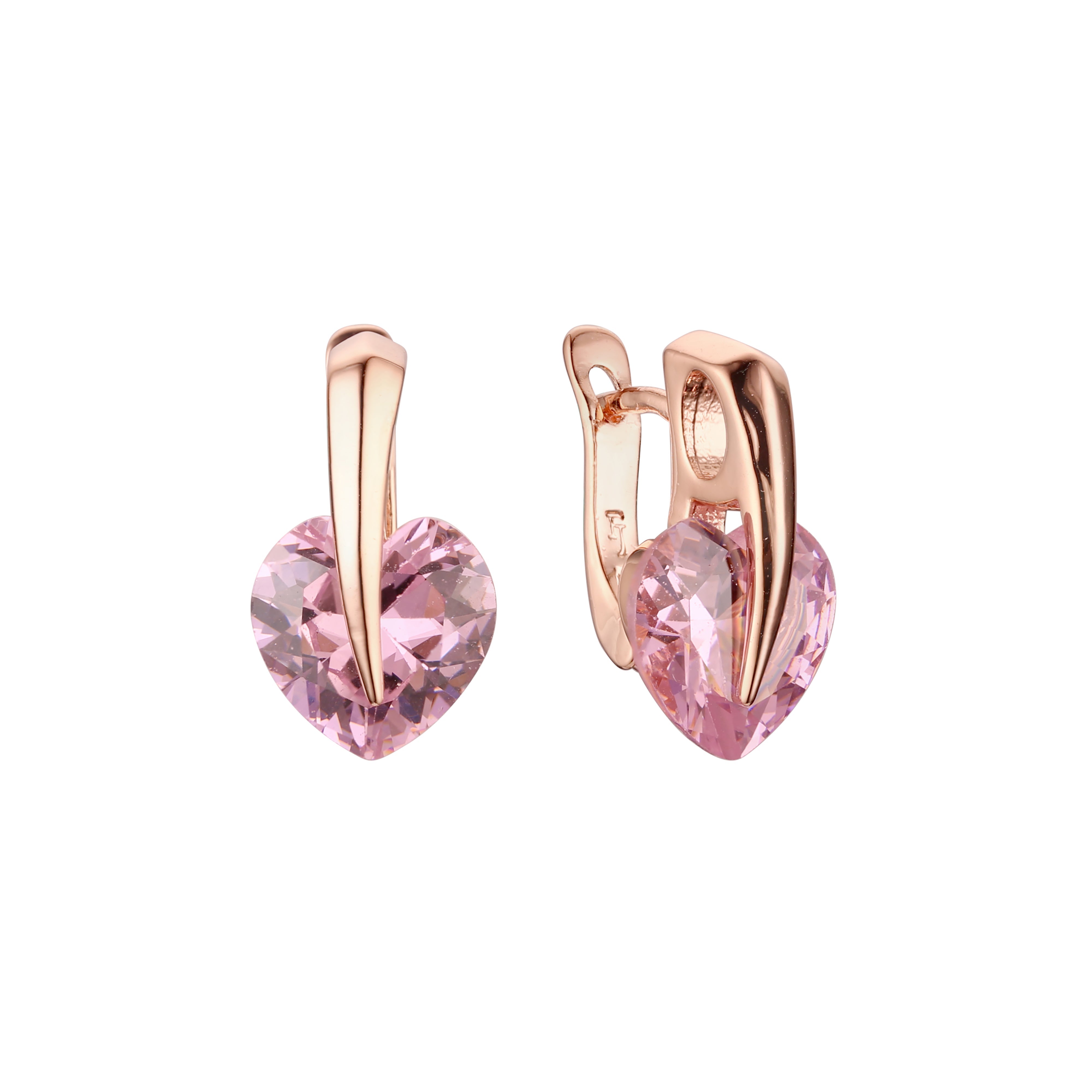 Solitär-Herz-Ohrringe mit buntem Zirkonia, 14 Karat Gold, Roségold und Weißgold