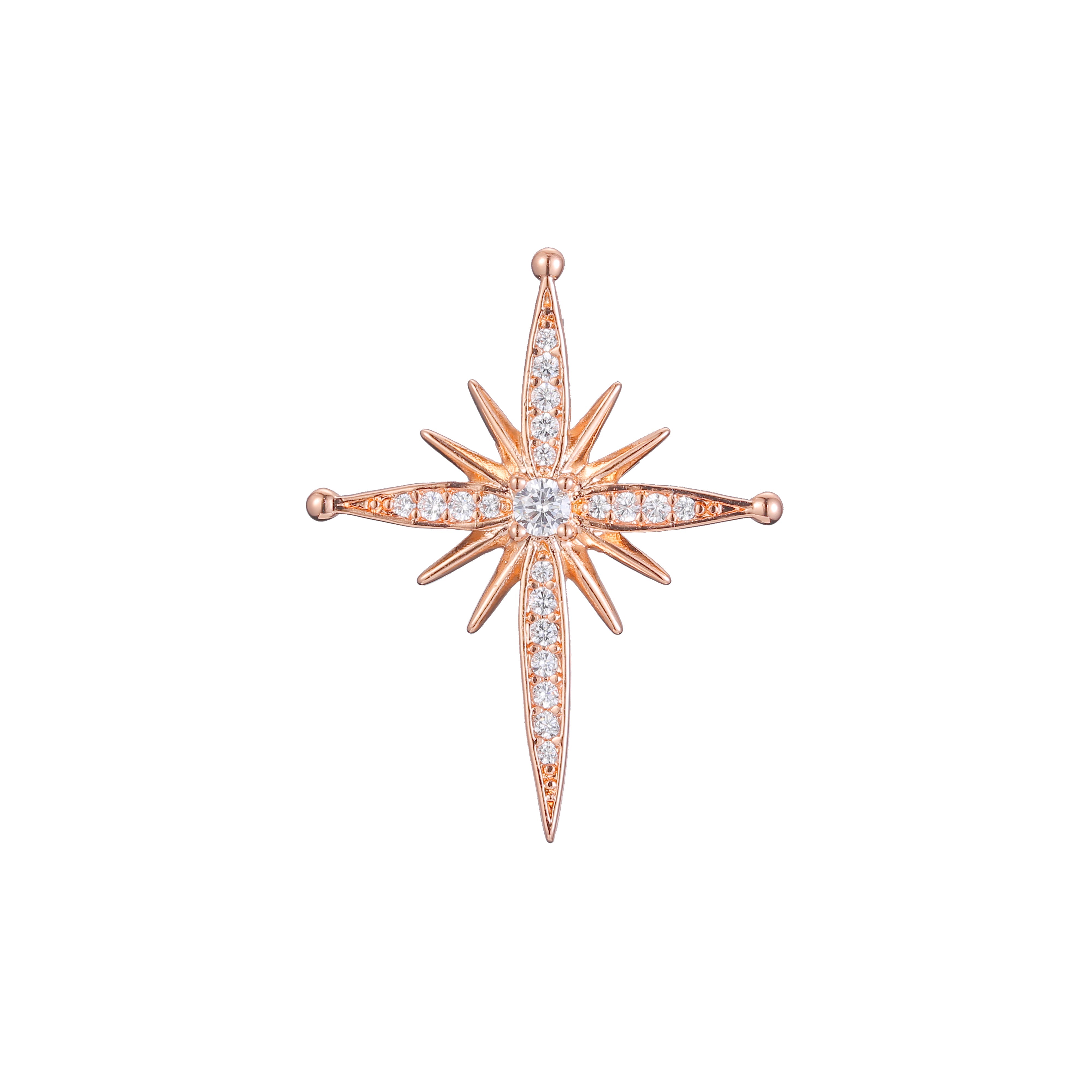 Cluster White CZs Shiny Rose Gold, 14K Gold Star pendant