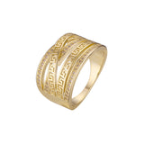Anéis de ouro 14K com várias fileiras de zircônias cúbicas brancas pavimentadas com chaves gregas